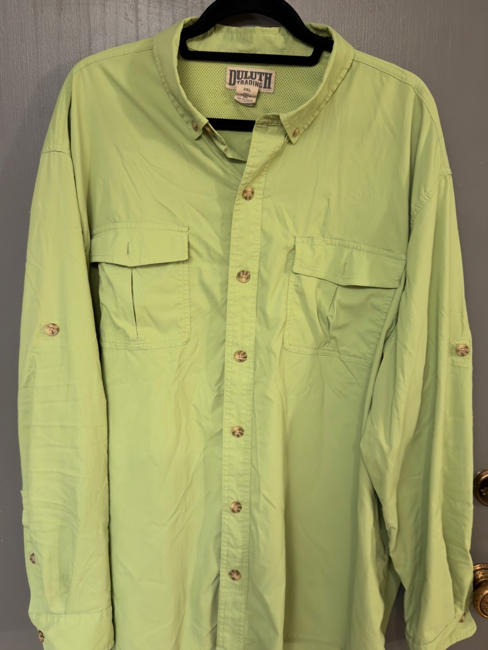 Duluth Trading Co Men's Lightweight Button-Front Shirt Jacket in Lime Green
